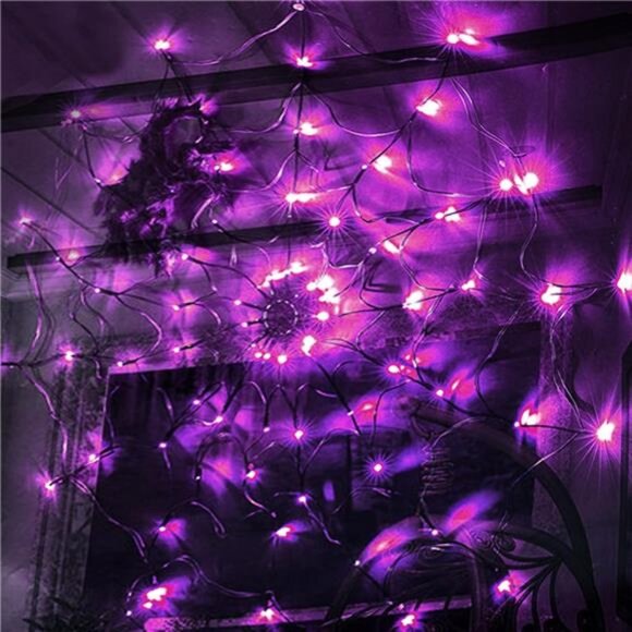Halloween 80 LED Spider Web Lights with Spider, Battery Powered 8 Modes Light up - Picture 3 of 8